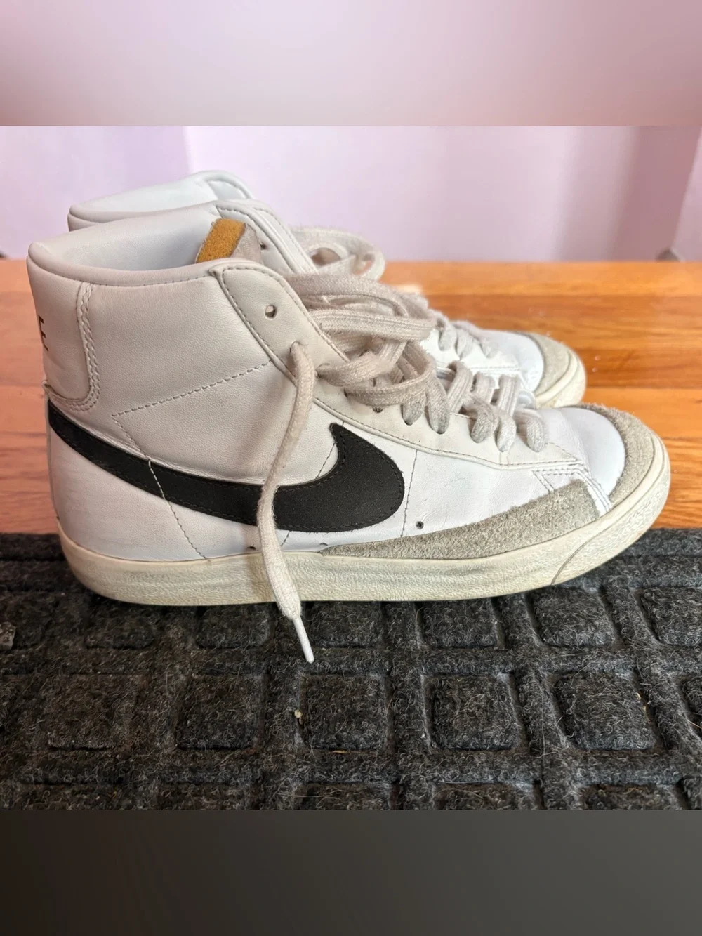 Nike White and Gray High-Top Sneakers with Orange Tongue Tab
